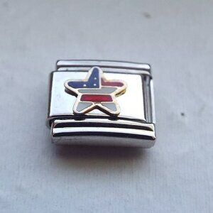 Patriotic star enamel 9mm stainless steel italian charm bracelet link new
